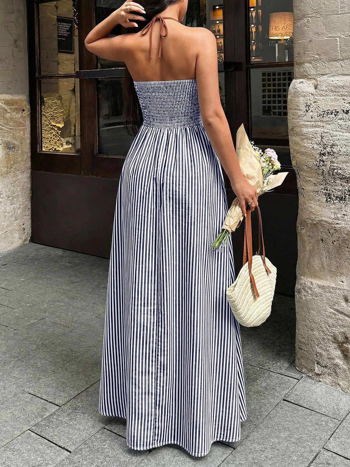 Striped maxi dress alternate hem and drape view