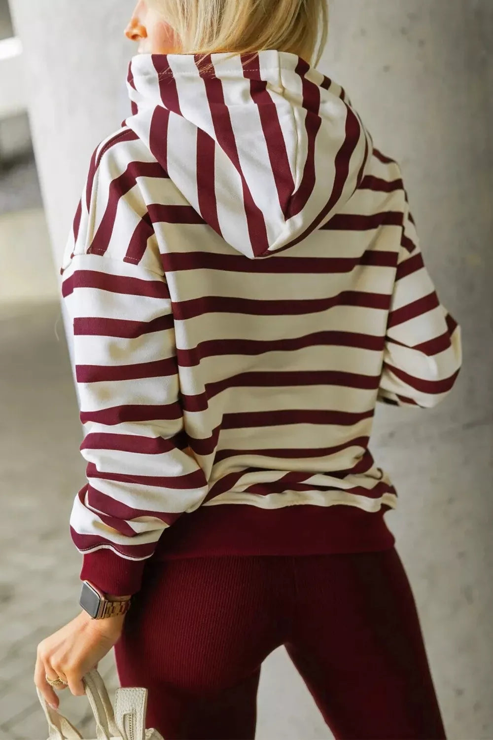Striped hoodie and leggings coordinated athleisure set
