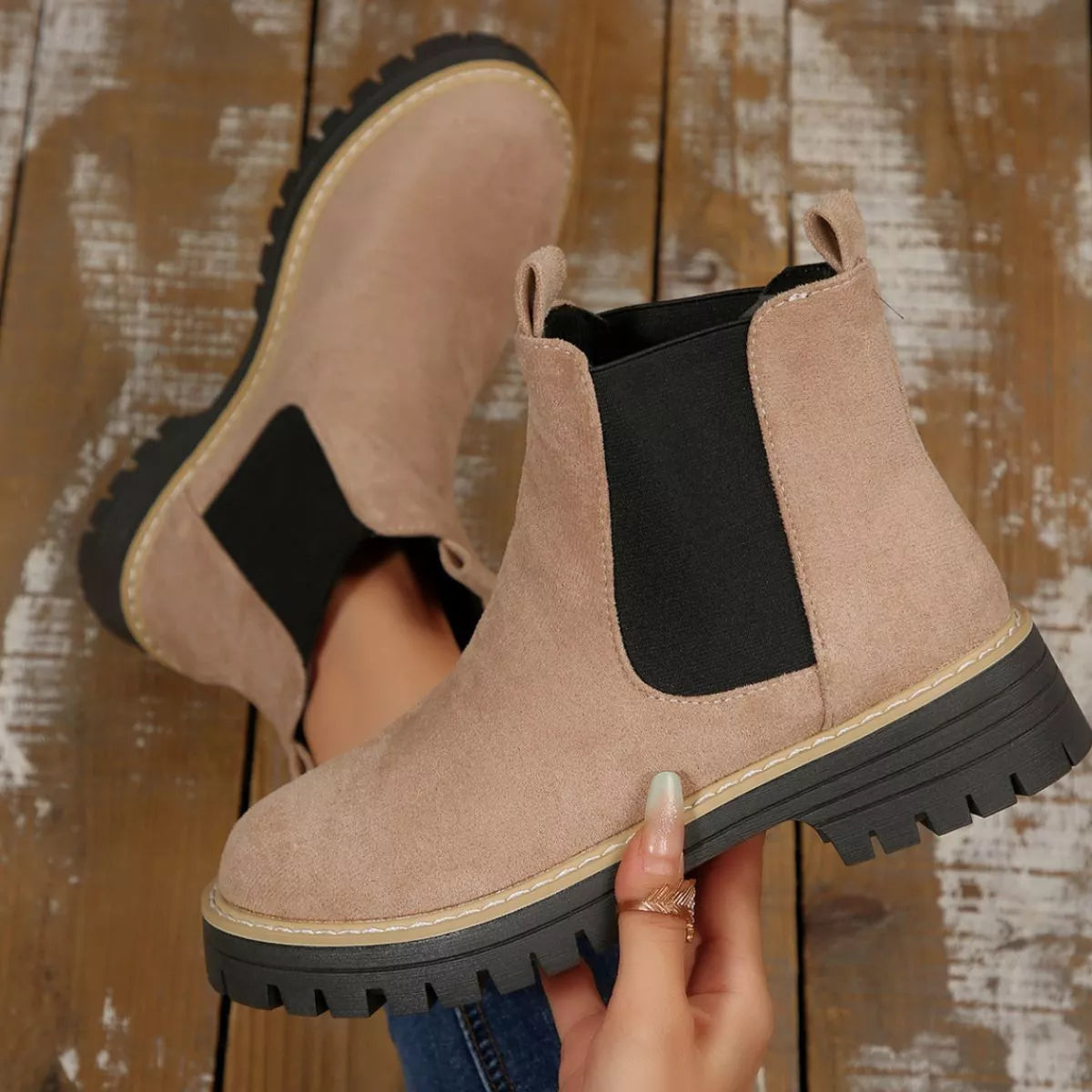 Round Toe Block Heel Boots lifestyle view