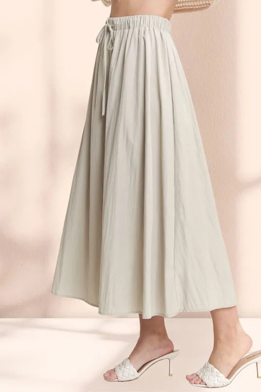 ADORA Drawstring Waist Crinkle Maxi Skirt - Fashorio