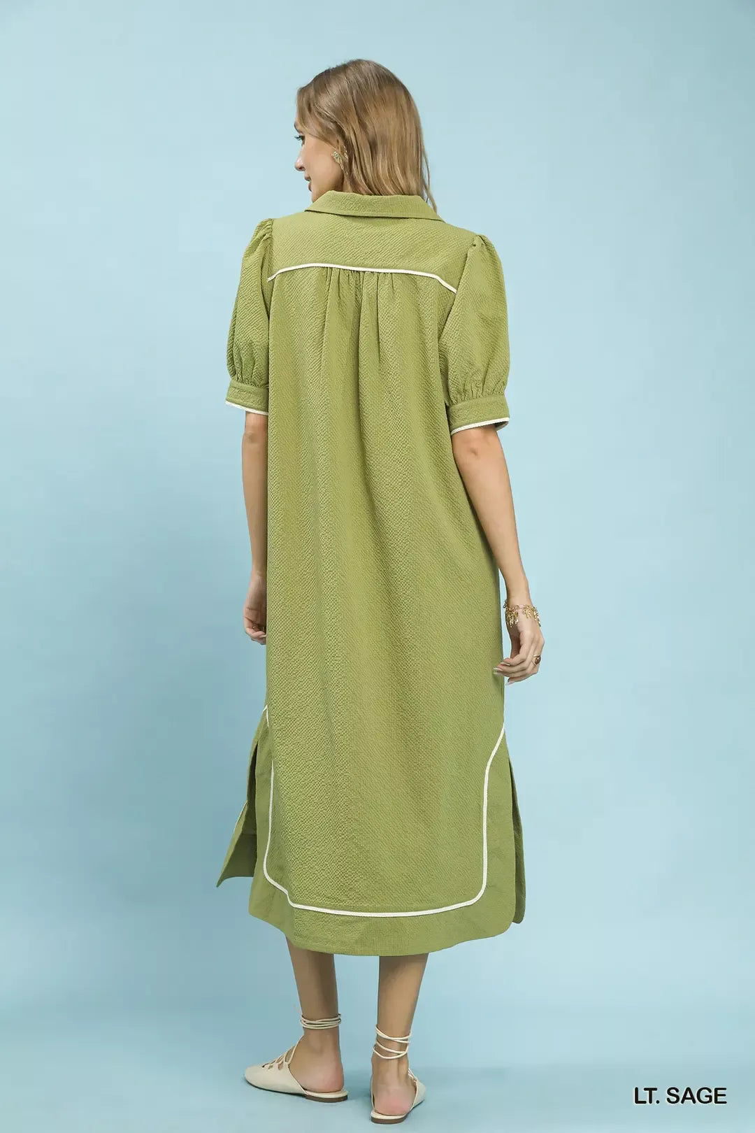 Seersucker Midi Dress with Contrast Trim side view