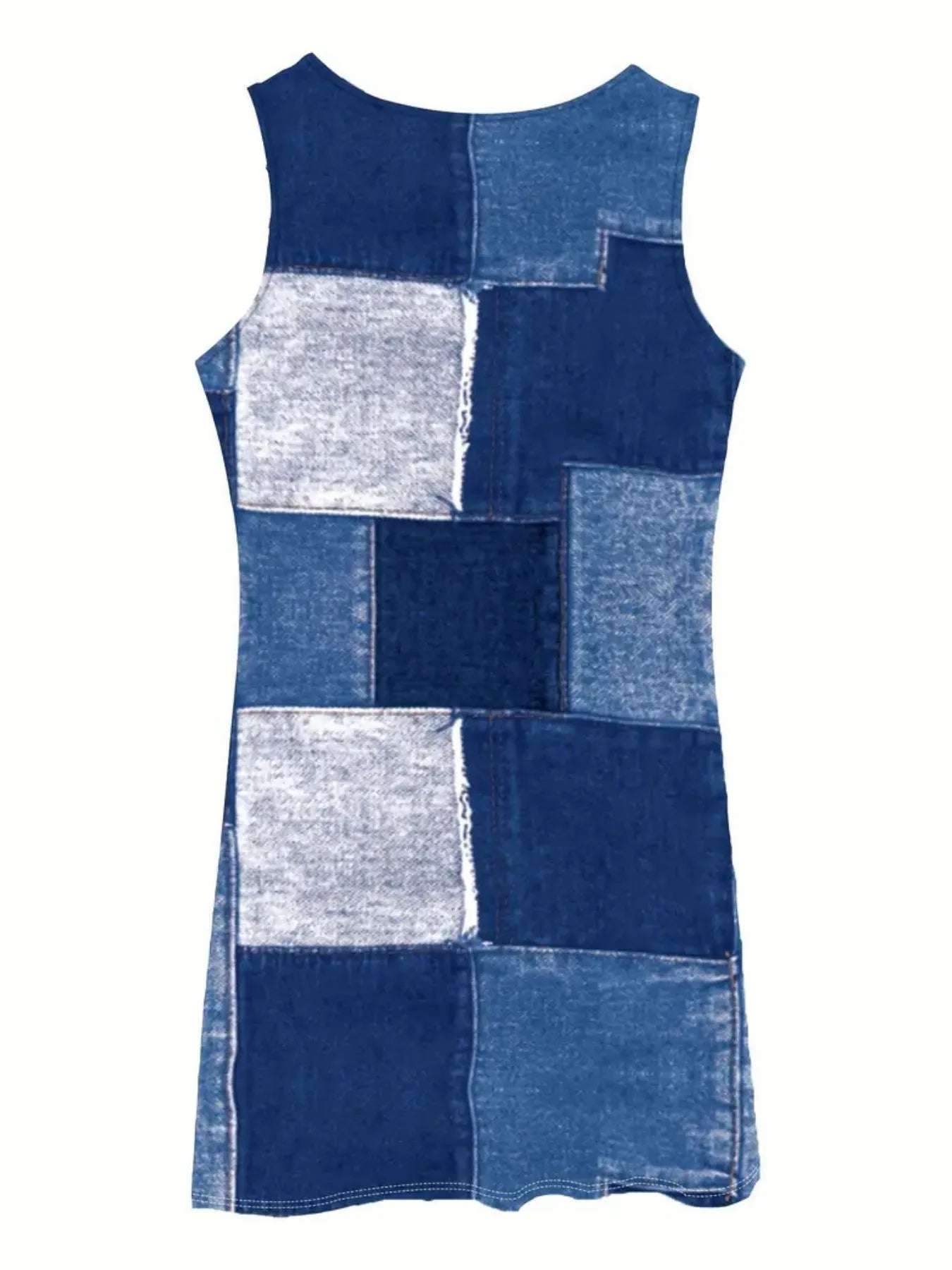 Patchwork Scoop Neck Denim Tank Dress - Fashorio