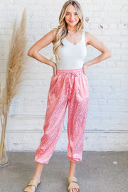 And The Why Satin Leopard Print Joggers PINK - Fashorio
