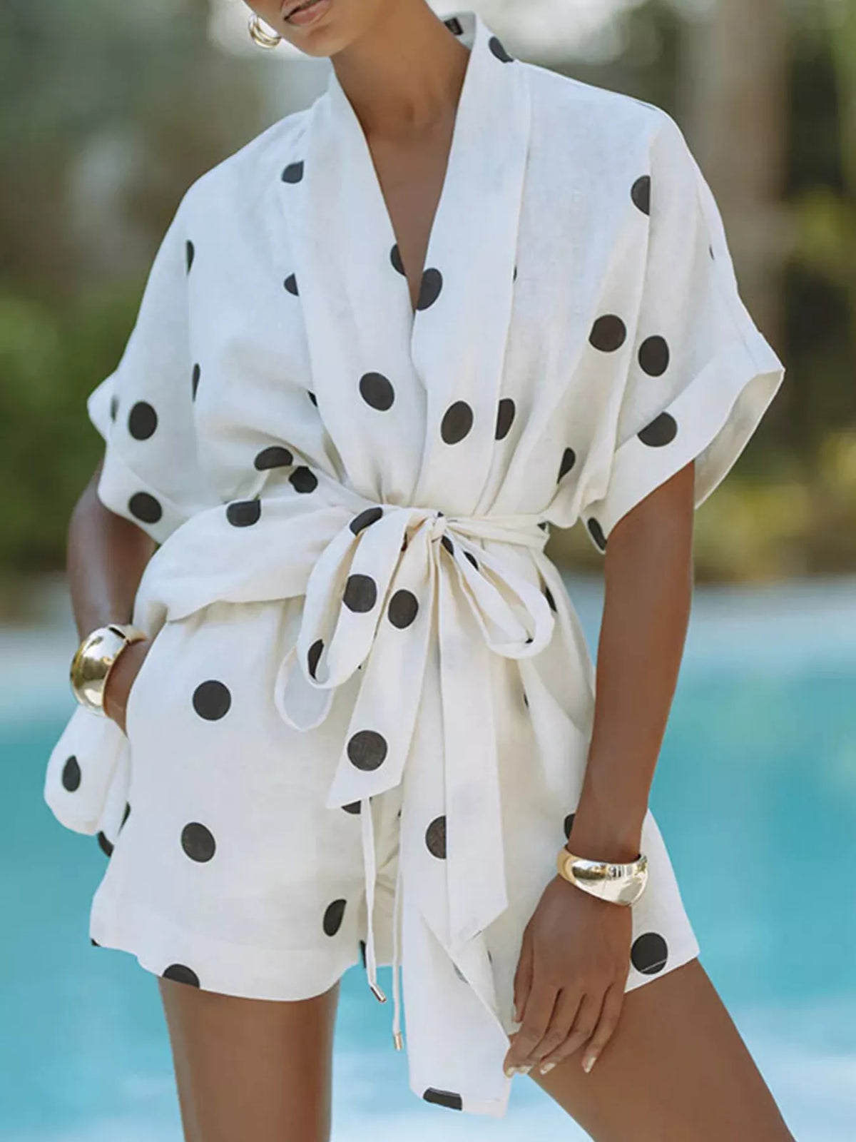 Polka dot two piece set side detail
