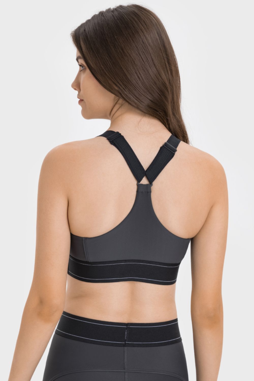 Round neck sports bra showing contrast trim