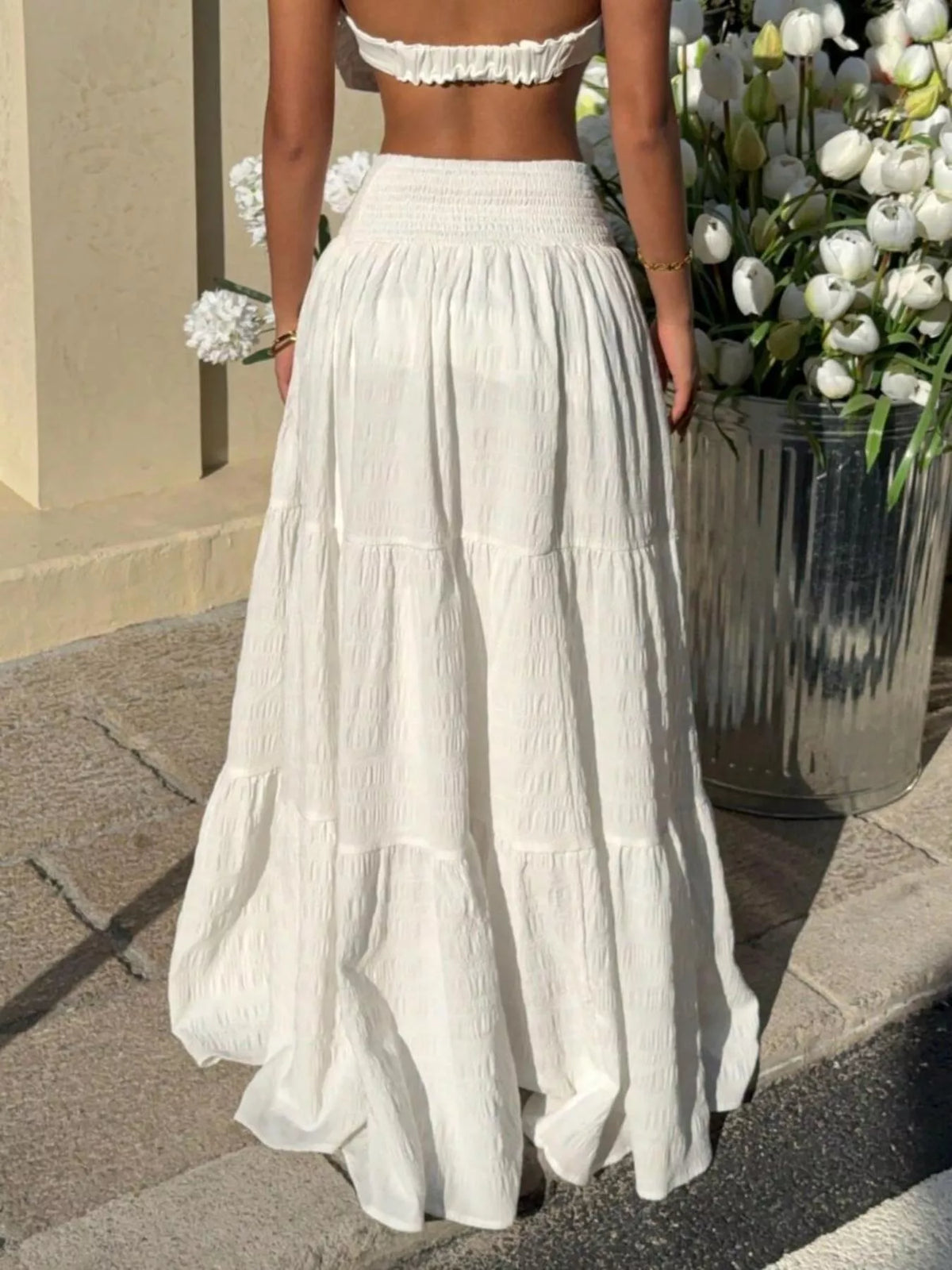 Flowy tiered skirt side view
