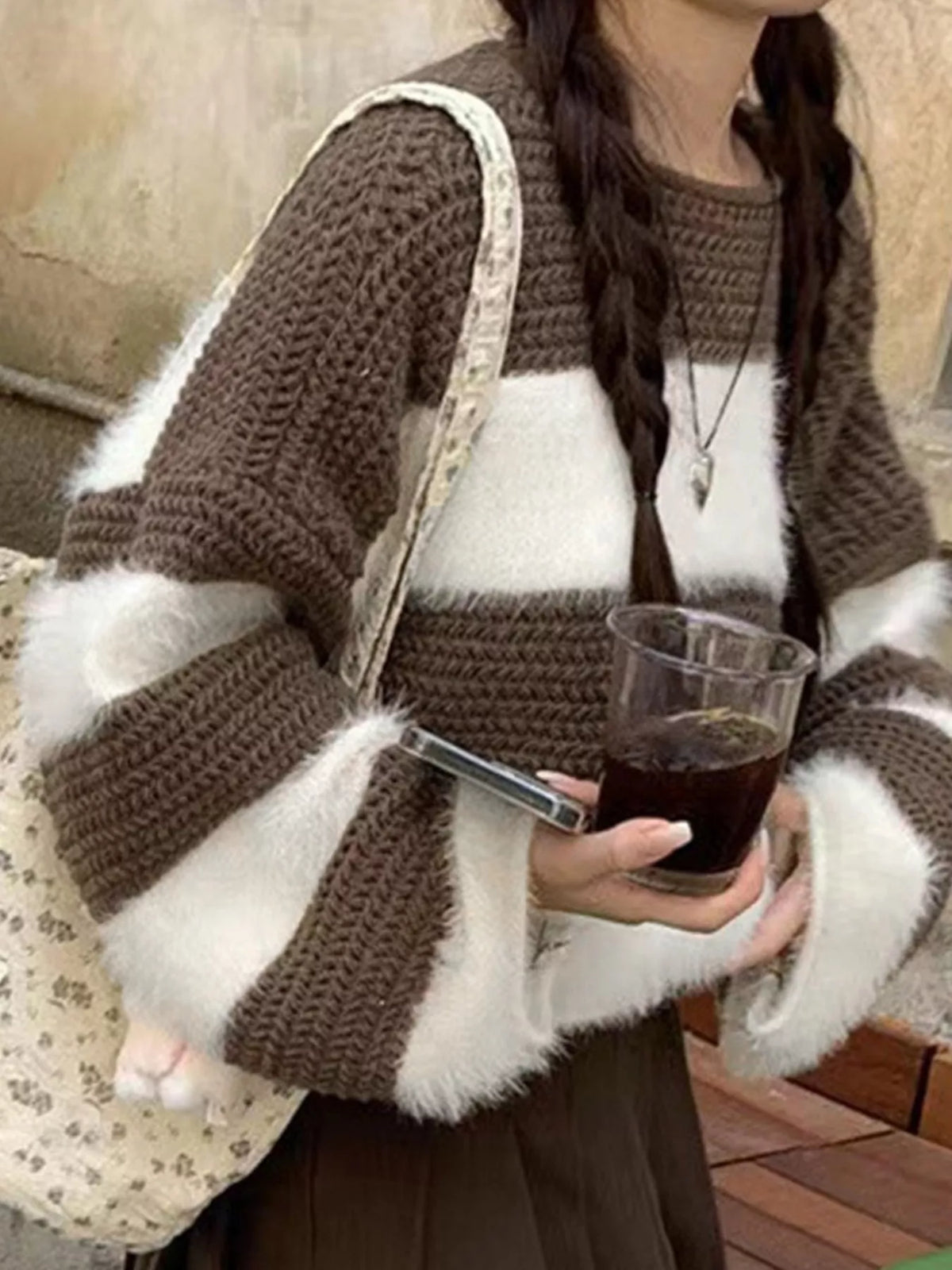 color block drop shoulder sweater front view