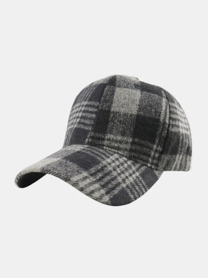 Plaid Adjustable Cotton Baseball Cap Black One Size - Fashorio