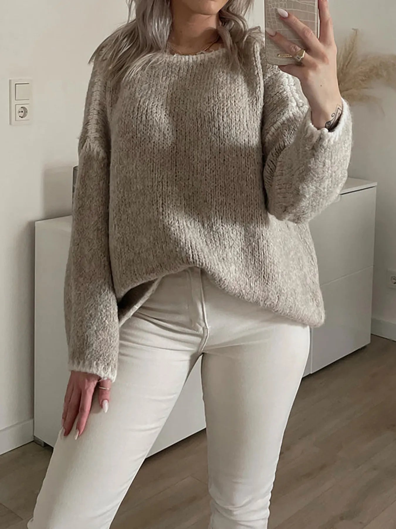 Contrast Trim Oversized Sweater - Fashorio