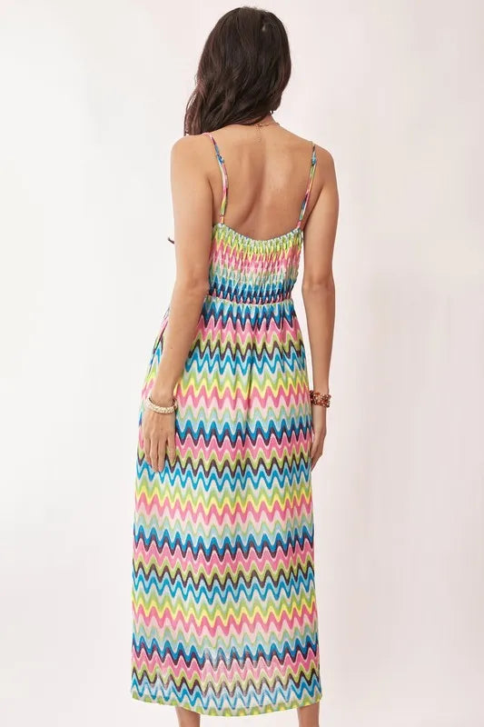 Crochet Lace Midi Dress in Pink and Blue view 9