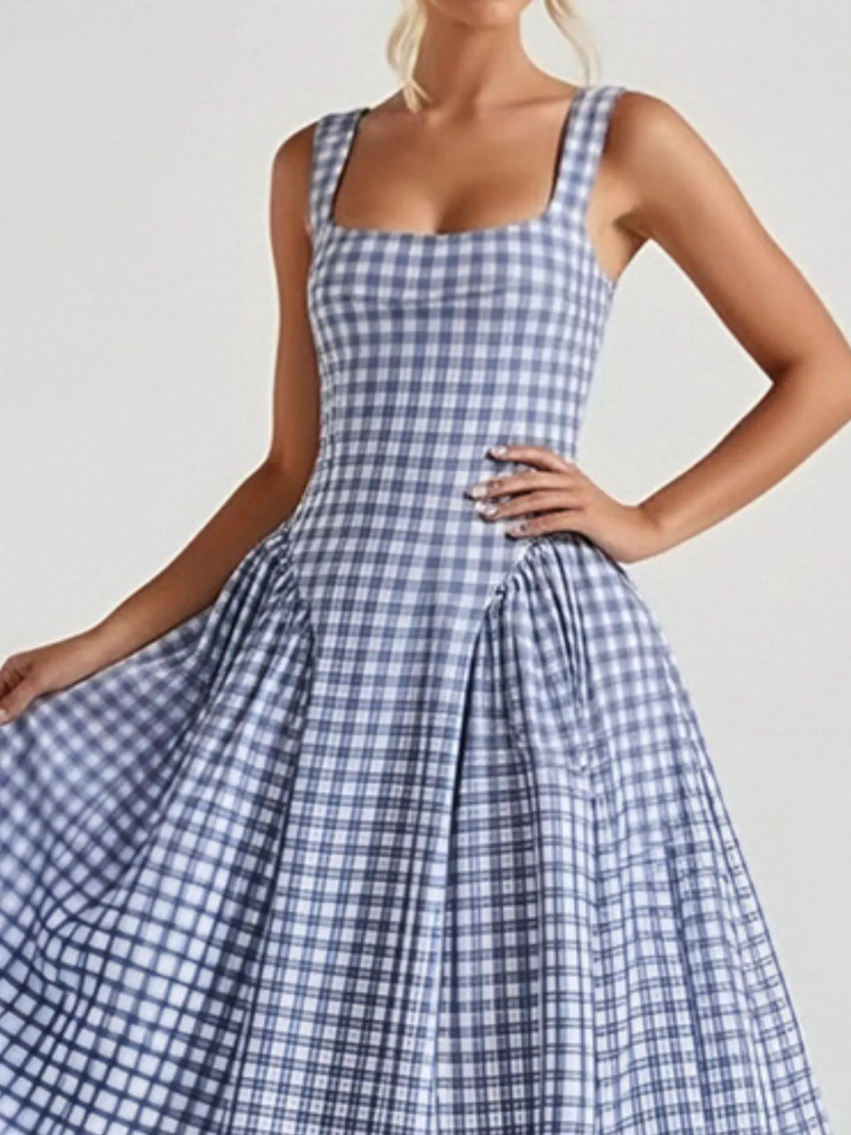 Plaid Square Neckline Midi Dress, view 17