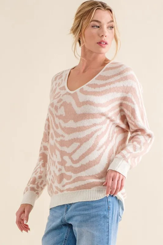Leopard and Zebra Print Sweater Top in Pale Pink side view
