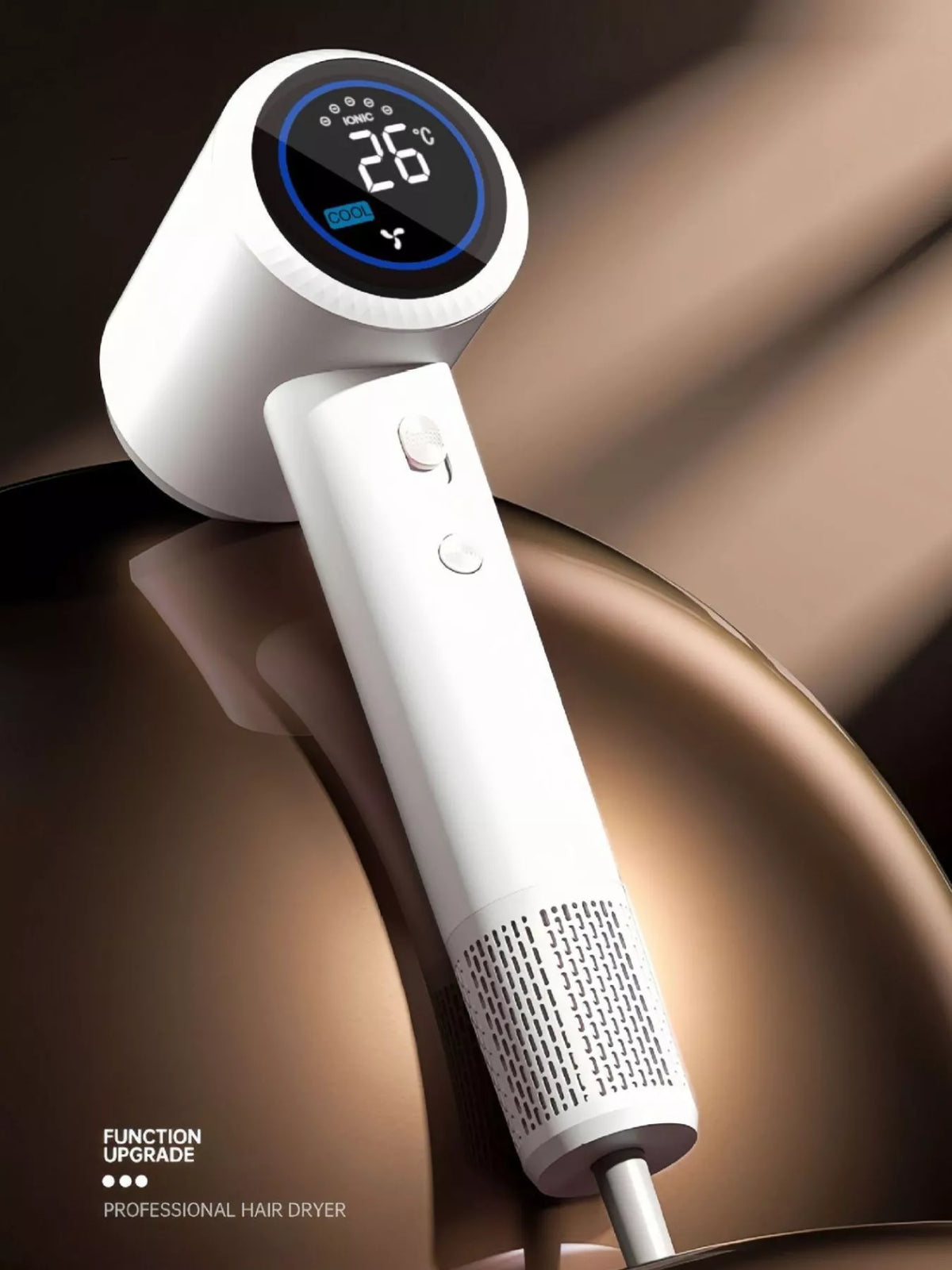 Quiet hair dryer with blue light indicator