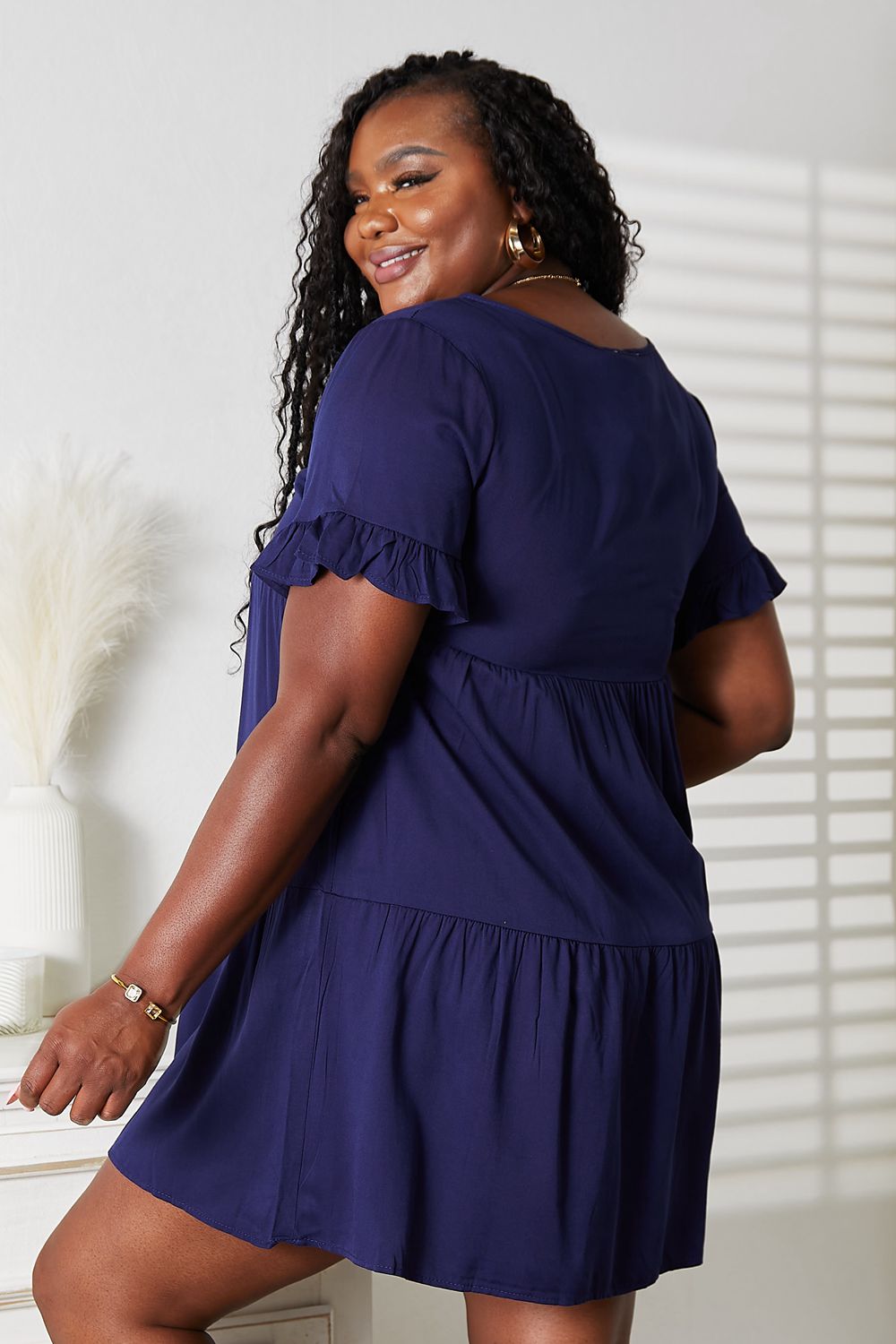 Mandy V Neck Flounce Sleeve Tiered Dress back view