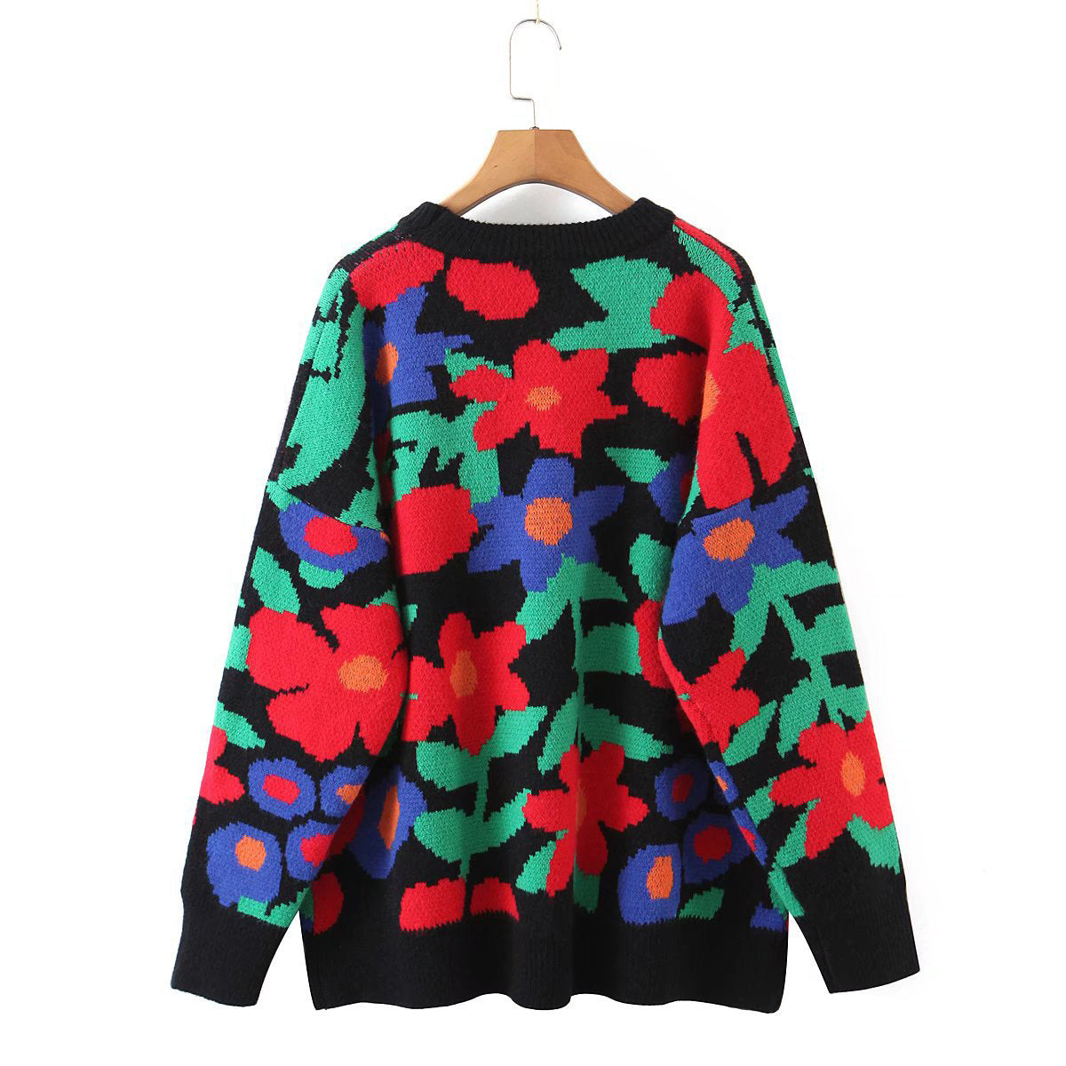 Floral Round Neck Drop Shoulder Sweater - Fashorio