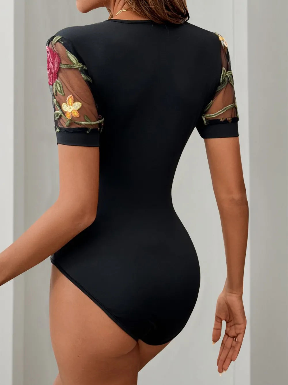 Perfee Embroidered V-Neck Floral Bodysuit - Fashorio