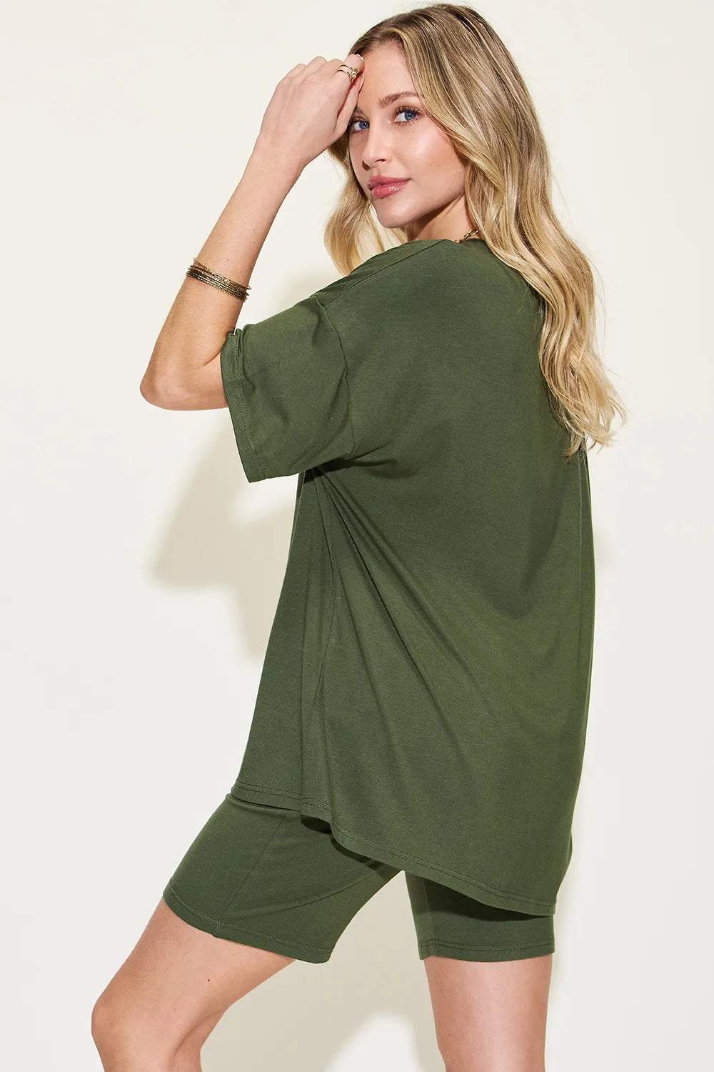 Basic Bae Full Size V-Neck Drop Shoulder T-Shirt and Shorts Set - Fashorio