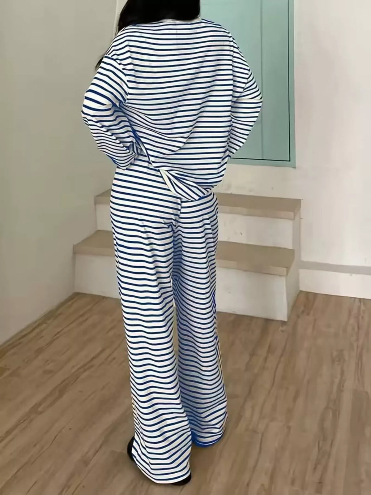 Striped long sleeve two piece set side view