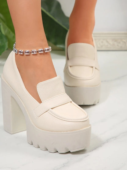 Round Toe Platform Block Heels Pumps - Fashorio