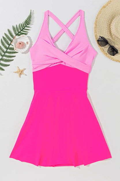 Crisscross V-Neck One-Piece Swimwear - Fashorio