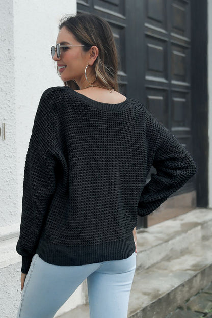 Crisscross Surplice Neck Long Sleeve Sweater - Fashorio