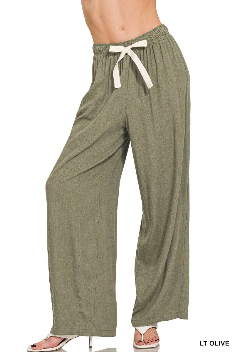 Zenana Linen Drawstring Pants - Fashorio