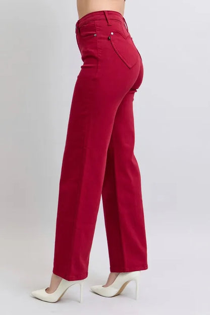 Judy Blue Full Size High Waist Heart Shaped Back Pockets 90's Straight Jeans Plus Size - Fashorio