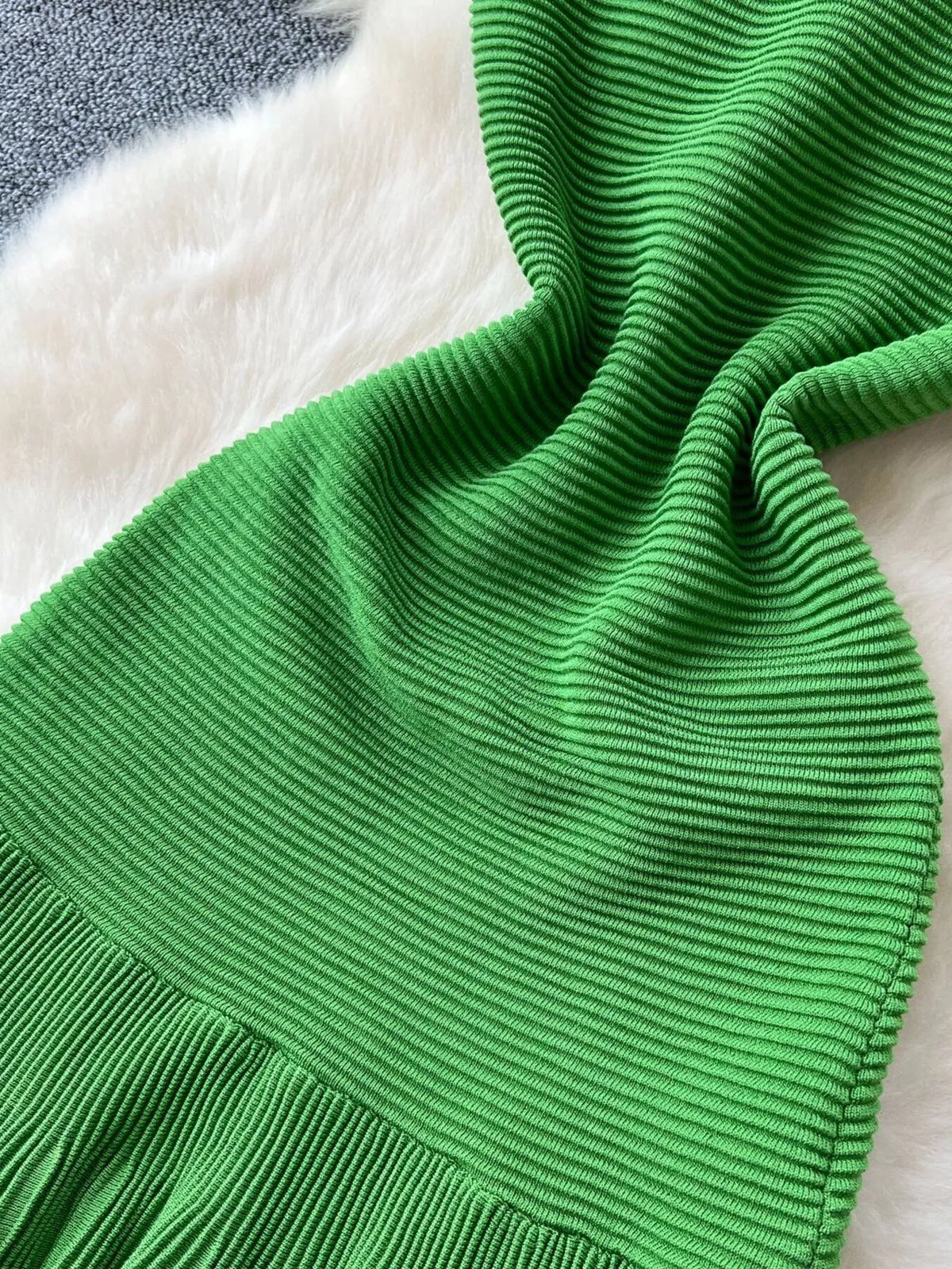 Green ribbed knit maxi dress side view