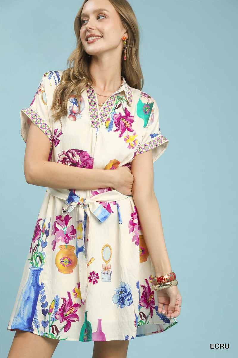 Floral Print Mini Dress with Belt