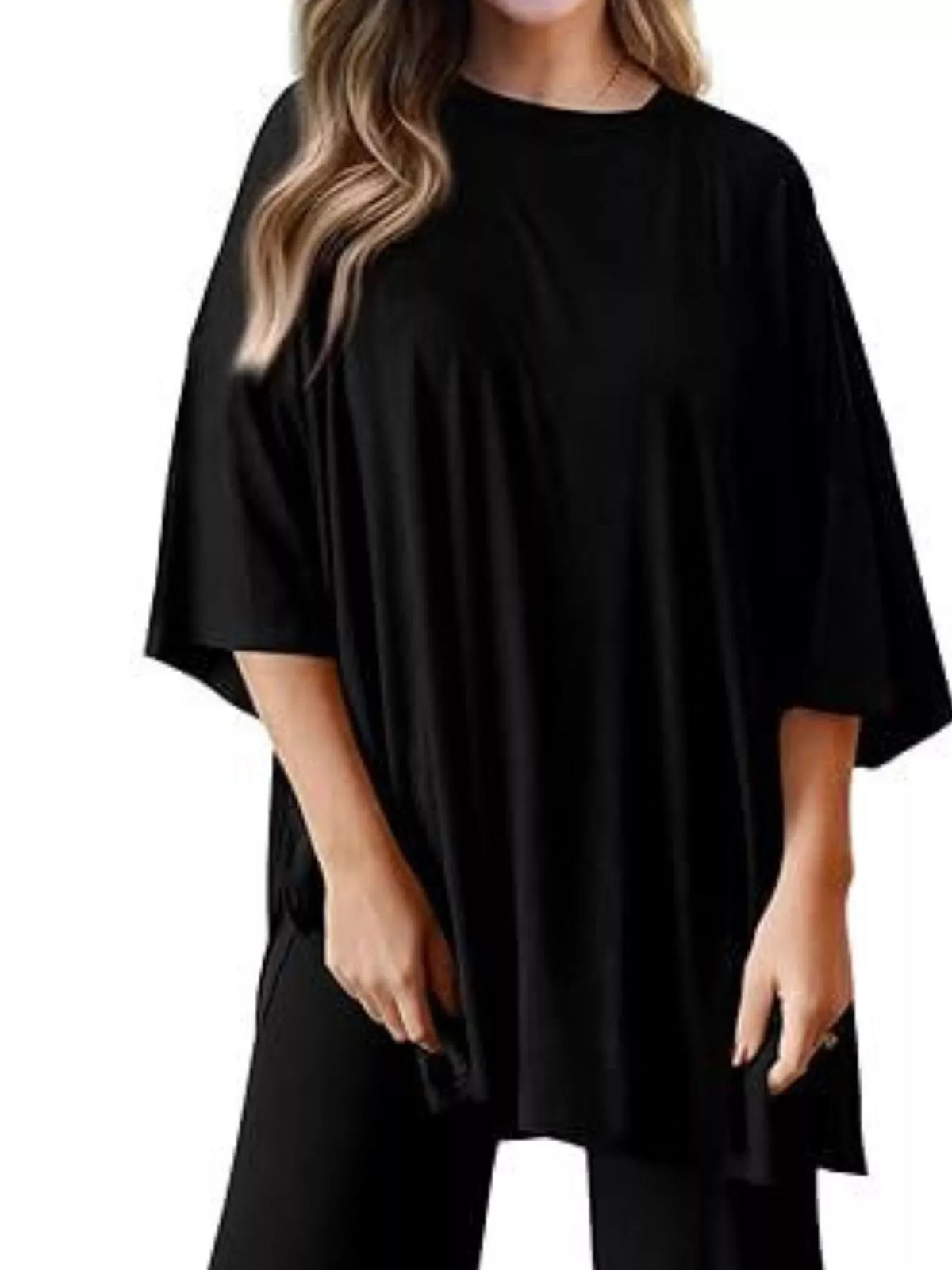 Relaxed Fit Round Neck Top and Pants Set, view 9