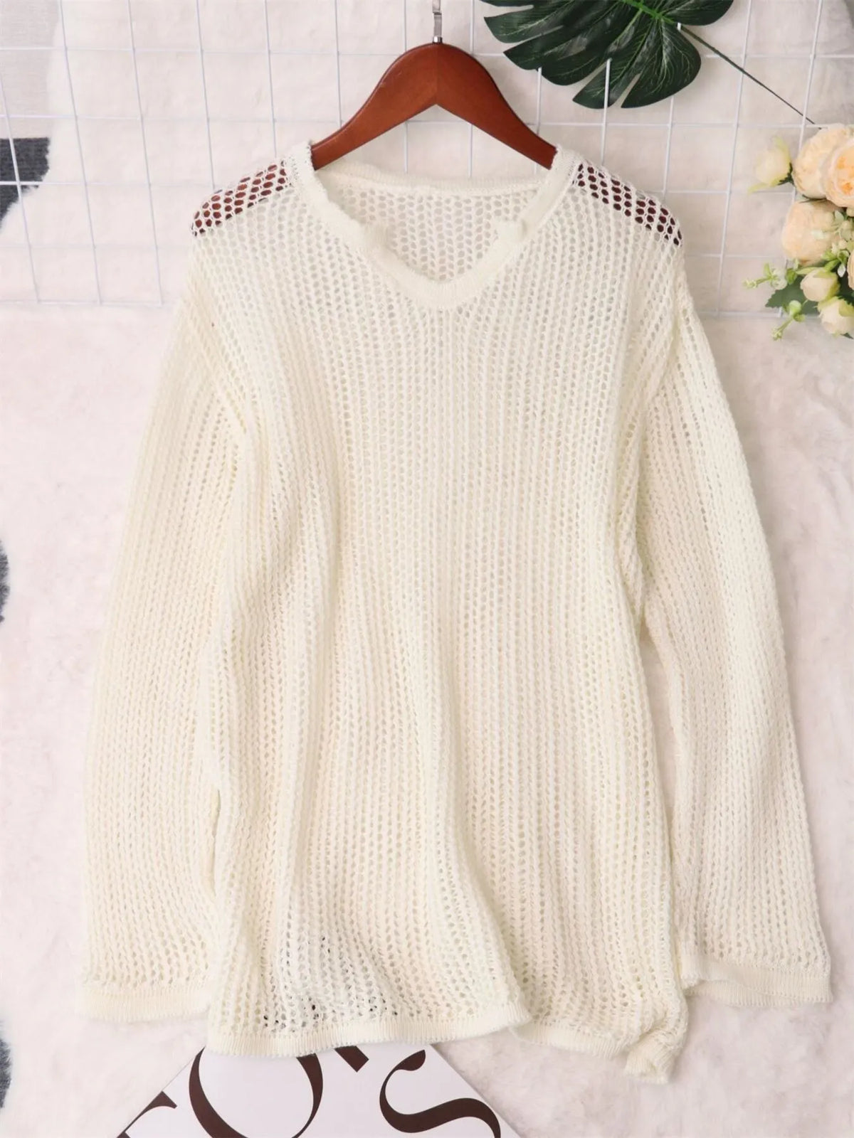 openwork relaxed knit cover up close up