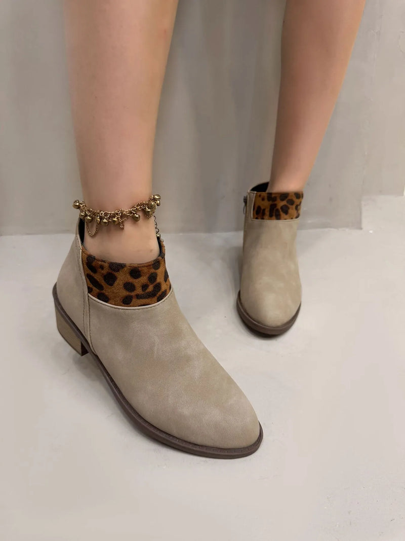 Leopard Print Low Block Heel Boots front view