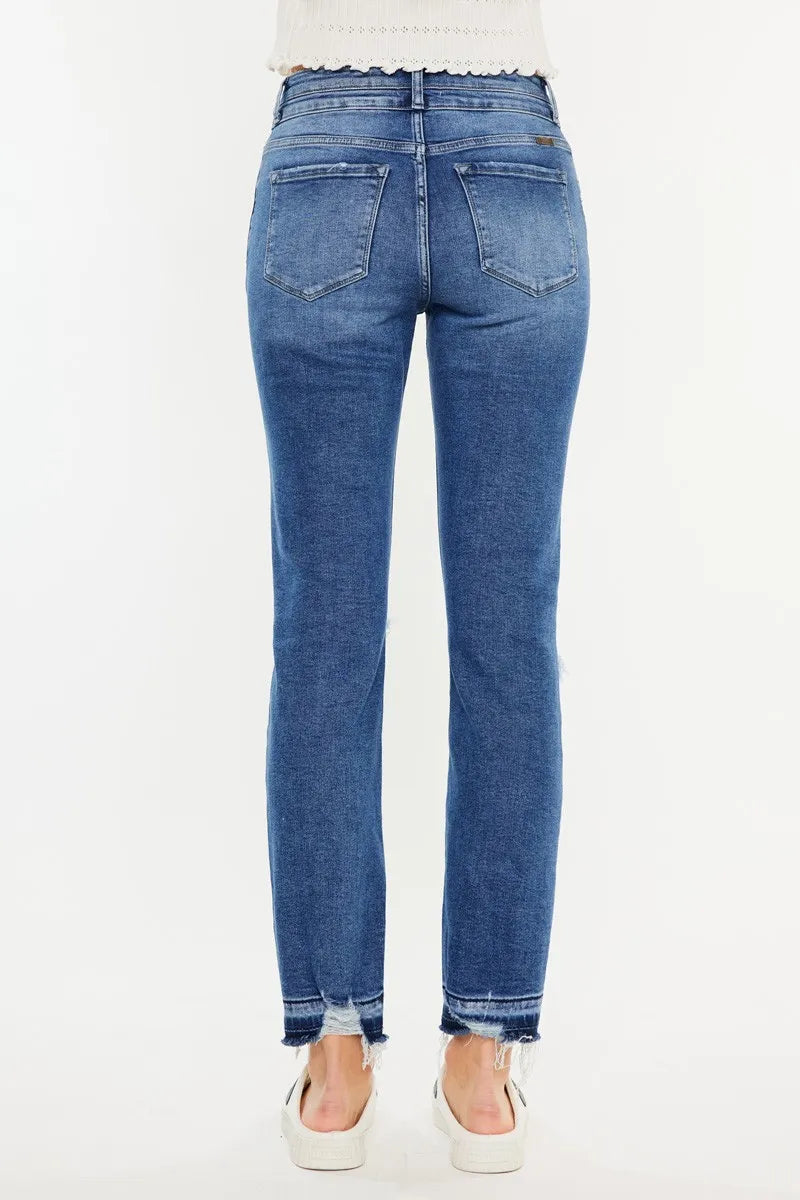 Kancan High Rise Distressed Slim Straight Jeans - Fashorio