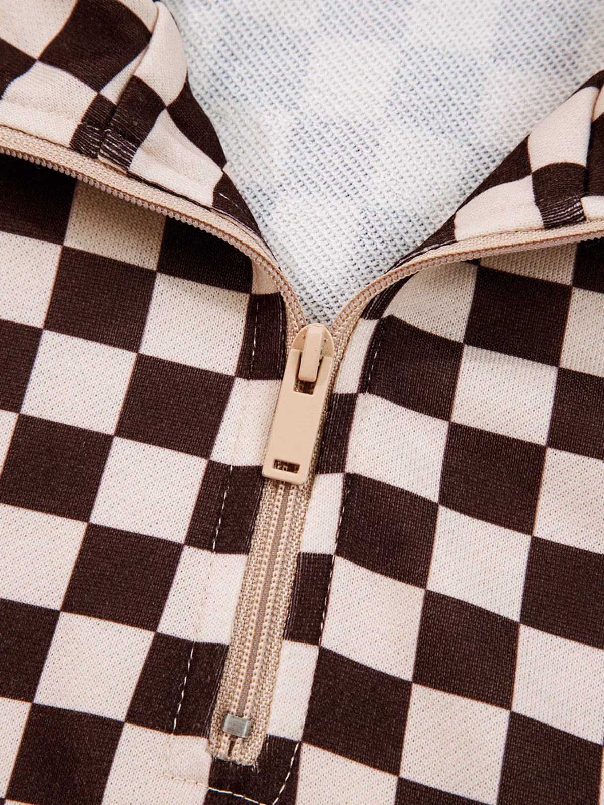 Checkered Drawstring Hoodie and Pants Set view 10