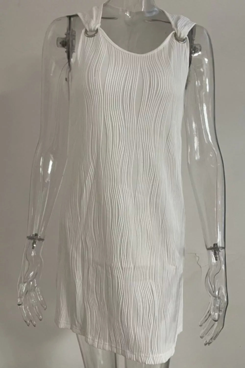White textured casual mini dress fabric detail