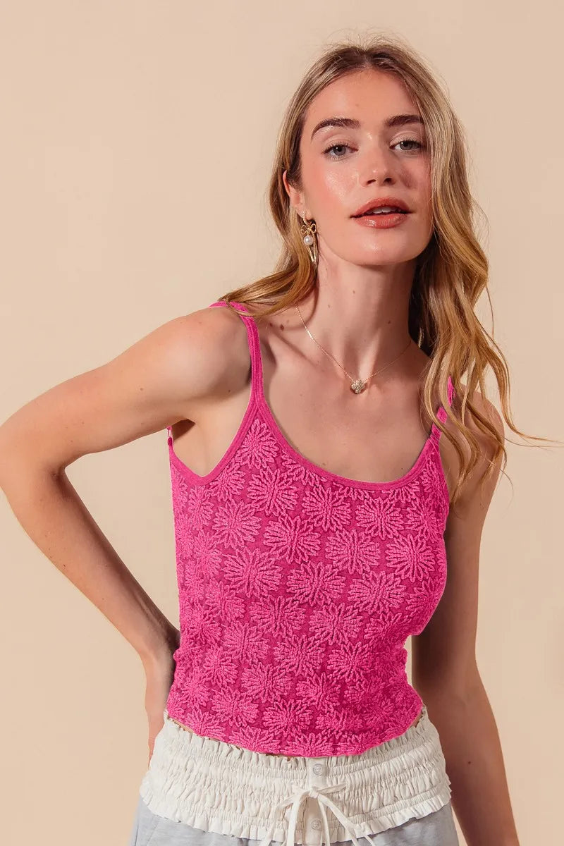 SO ME Two Tone Floral Seamless Tank Top FUCHSIA - Fashorio
