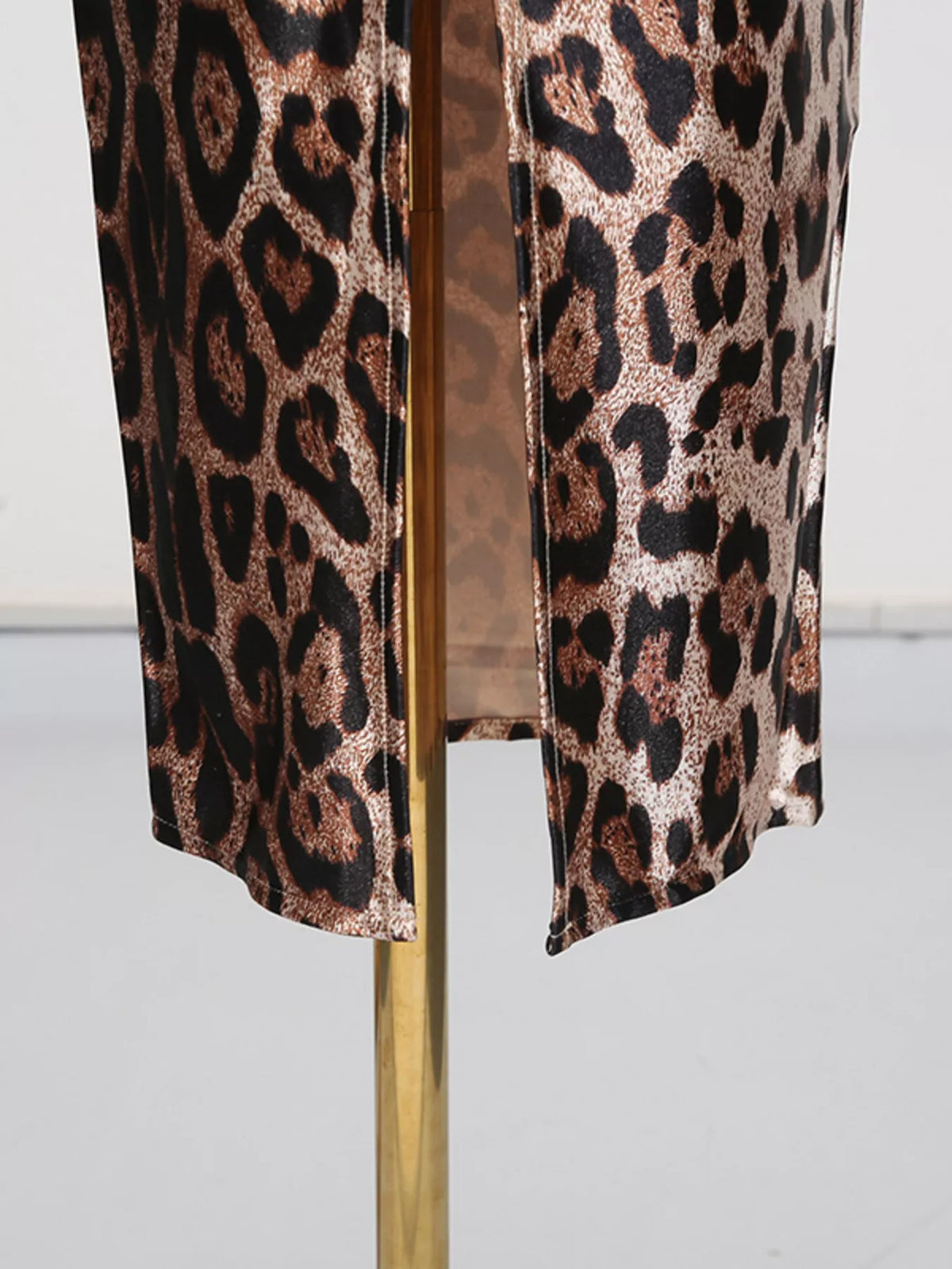 Leopard print bodycon midi dress neckline detail