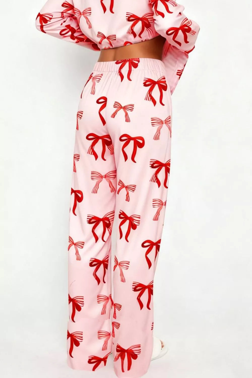 Bow Print Top and Wide Leg Pants Lounge Set, view 10