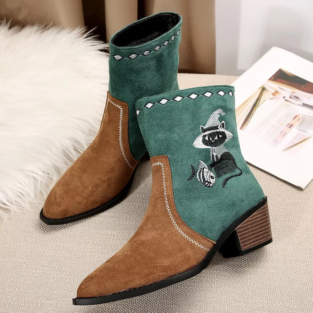 Western Cowboy Boots with Embroidered Design in red