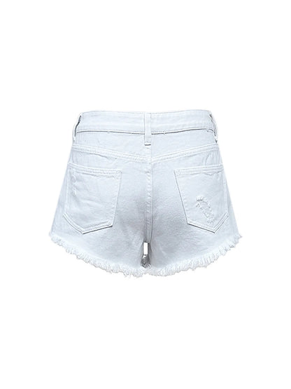 Raw Hem High Waist Denim Shorts - Fashorio