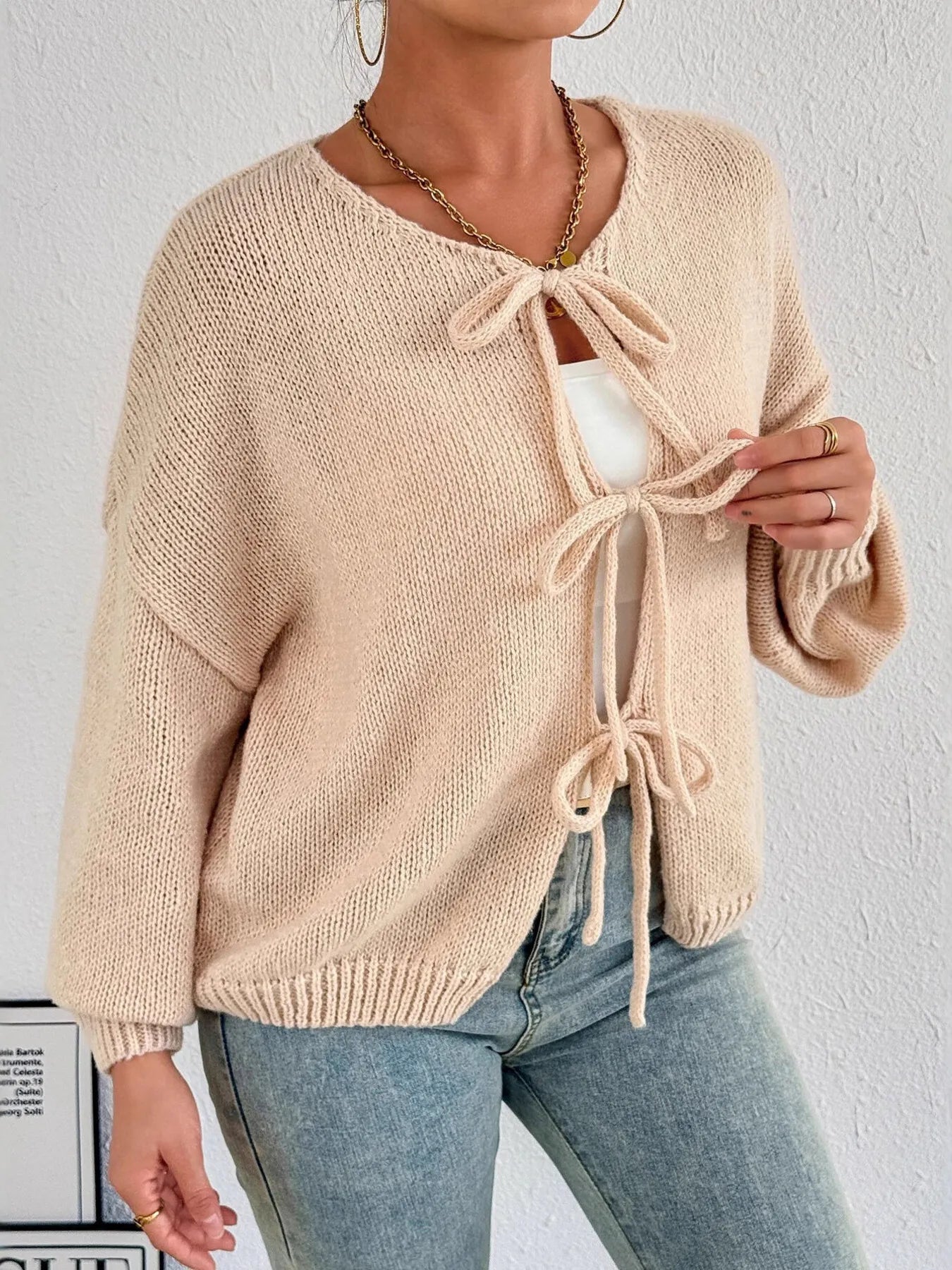 Cozy Bow-Tie Front Knit Cardigan - Fashorio
