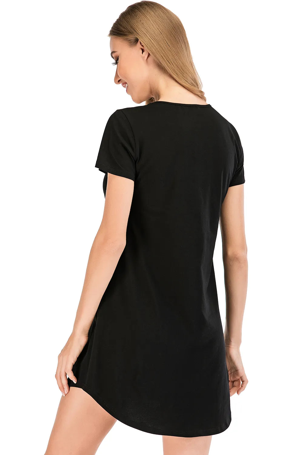 Graphic Round Neck Short Sleeve Lounge Dress - Fashorio