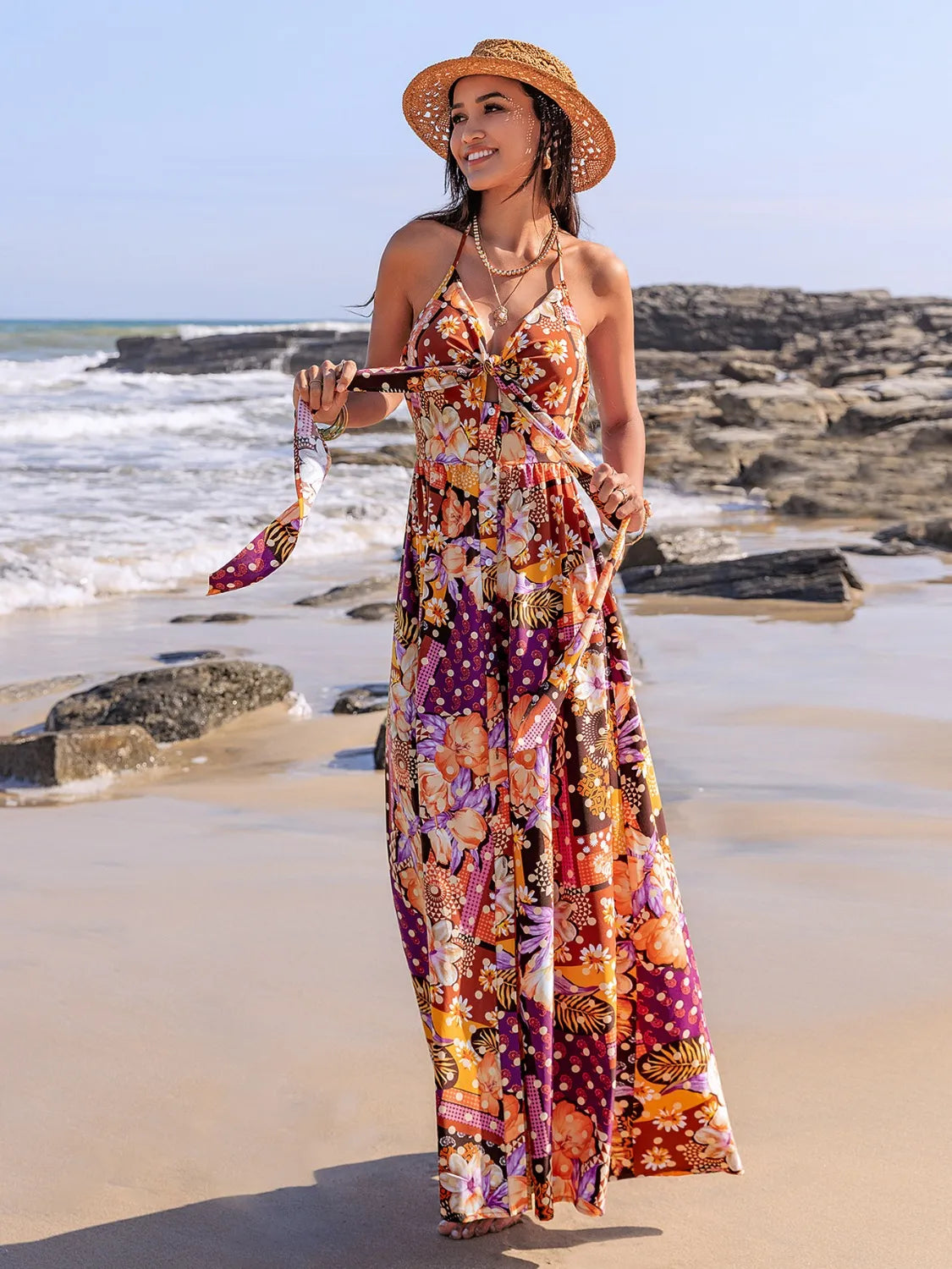 Side slit detail on printed cami dress