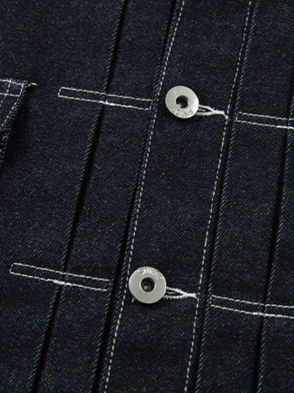 Men's Contrast Stitching Button Up Denim Jacket - Fashorio