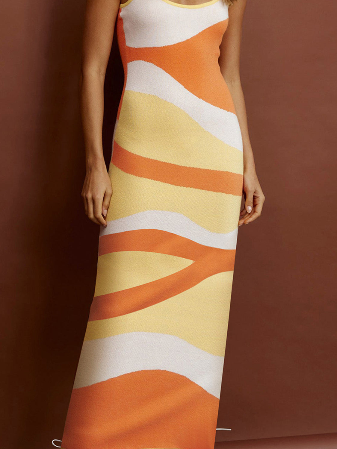 Spaghetti strap maxi sweater dress movement shot