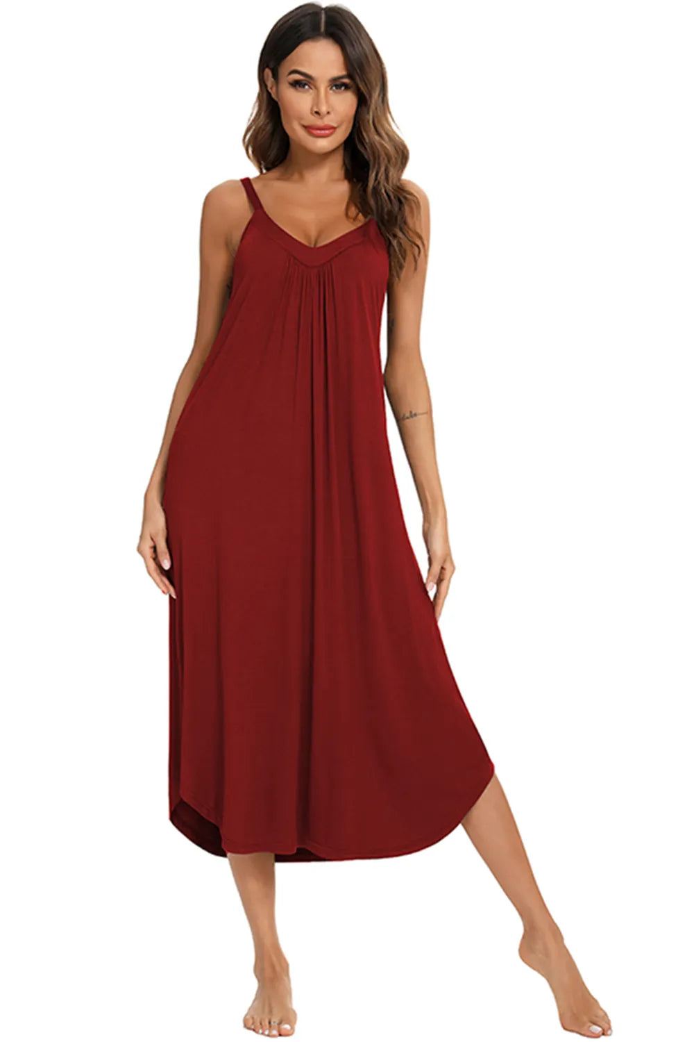 V-Neck Midi Lounge Dress - Fashorio