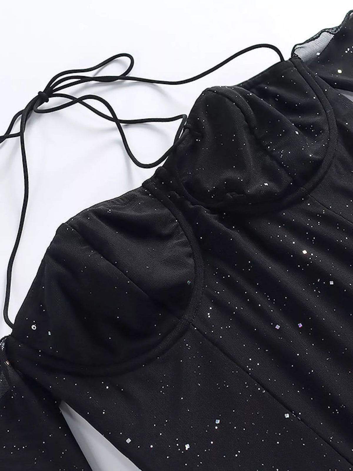 glitter long sleeve mini dress hem and length detail