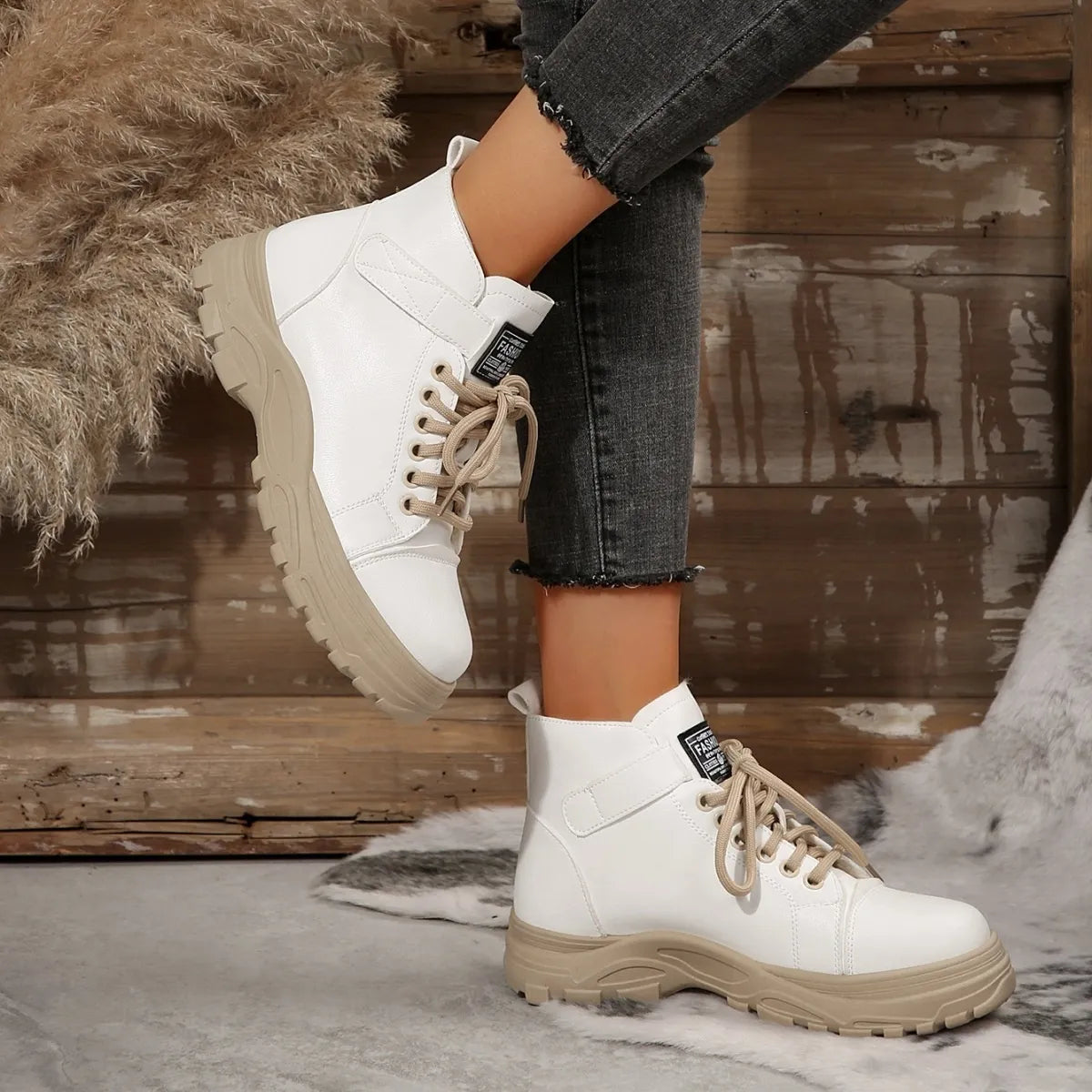 Lace Up Platform Combat Boots back heel view