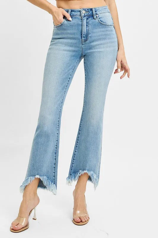 Plus size high rise bootcut jeans cropped length