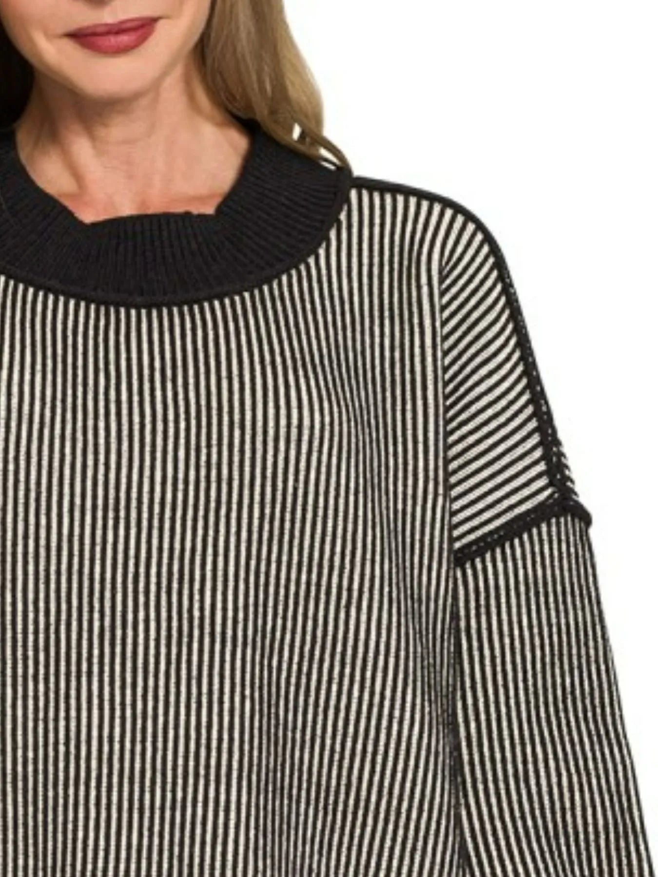 Zenana Exposed Seam Two Tone Ribbed Sweater - Fashorio